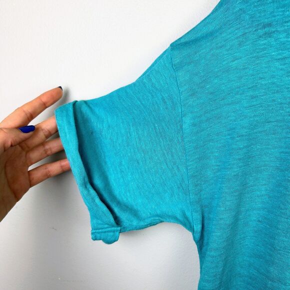 J.Crew 100% Linen Tee Shirt Turquoise Blue Short Cuffed Sleeves Breathable Top S - Picture 4 of 12